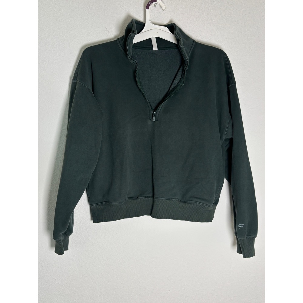 Fabletics Forest Green Quarter Zip Cropped Sweatshirt Fleece Pullover Large
